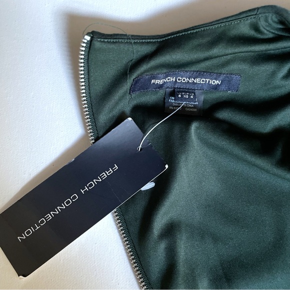 NWT French Connection Lula Mesh V Insert Fitted Dress Pine Forest Green Size 4 - Picture 8 of 10